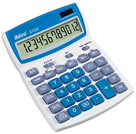 Ibico, Calculatrice de bureau 212X, compacte pour le bureau, la maison et l’école, Blanc/Bleu, 140 x 32 x 190 mm, IB410161
