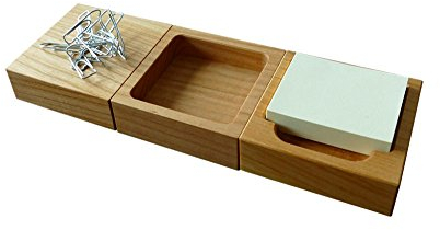 Schreibtischorganizer Set aus Holz | 3-teilig | Maße: 18,6 x 6,2 x 2,2 cm | Utensilienablage + Büroklammerhalter + Zettelhalter