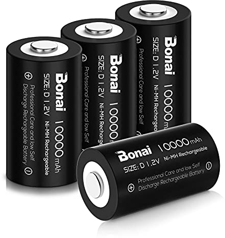 BONAI D Batterie Ricaricabili ad Alta Capacità 10000mAh HR20 1.2V Ni-MH Pile Ricaricabile Stilo D Ultra Potenza e Alte Prestazioni Auto-Scarica Bassa Eco-Friendly da 4 Pezzi