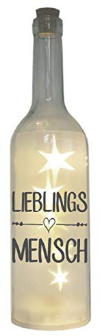WB wohn trends LED-Flasche mit Motiv, Lieblingsmensch, grau, 29cm, Flaschen-Licht Glitzer-Flasche Leuchtflasche Lampe mit Text Spruch