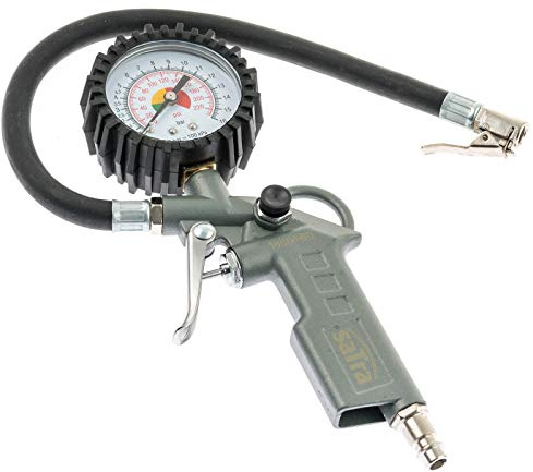 Satra S-TG3 Reifenfüller Reifenfüllpistole mit Schutzkappe aus Gummi Manometer 0-16 Bar Druckguss Aluminium Gehäuse