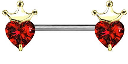 beyoutifulthings Brustwarzen-Piercing Herz-Krone Brust-Piercing Nippel-Piercing Chirurgenstahl Gold Rot Stab 1,6/14mm