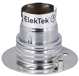 ElekTek Chrome B22 Batten 52mm Base BC Bayonet Cap Lamp Holder with Shade Ring, NOT for BESA Conduit Box - Made in UK