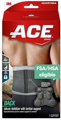 ACE-märke deluxe ryggstabilisator med ländryggsstöd, perforerad neopren håller dig sval och din hud torr, dubbla remsystem, flyttbar timmerdyna, andningsbar, 81 cm till 122 cm