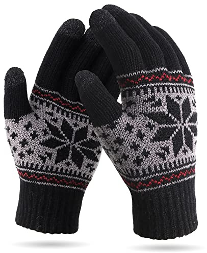 VENI MASEE Winter Touchscreen Gloves, Snow Flower Print, Keep Warm,for Men and Women