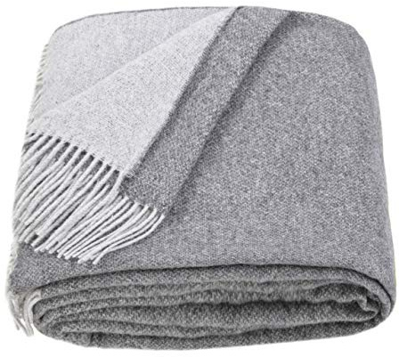 LYHome Merino ull Pläd - Filt med Fransar. Yllefilt Perfekt för Soffa, Säng, Vardagsrum, Sovrum, för Dekoration och Som Gåva. Varm, Mysig och Mjuk Pläd (140 cm x 200 cm/Grå - Ljusgrå)