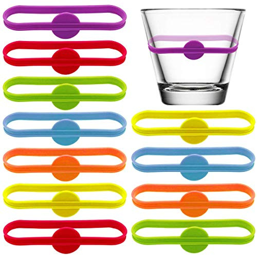 BOSSTER Trinken Marker 12 stück Glasmarkierer Silikon Bunte Bierglas Tasse Vino Wein Cocktail Glasflaschenstreifen Tag Marker für Party Lösung