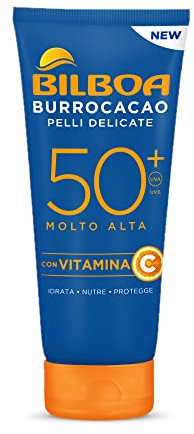 Bilboa - Crema Solare Protettiva Viso e Corpo SPF 50+ con Vitamina C - Idrata, Nutre e Protegge - Ideale per Pelli Sensibili - Dermatologicamente Testato - Tubo da 180 ml