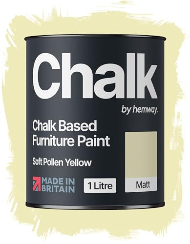 Hemway Chalk Based Furniture Paint, Soft Pollen Yellow 1L, Matt Finish | Shabby Chic, Chalk Paint Furniture & Walls, Quick Dry & 1 Coat