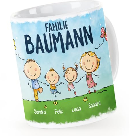 SpecialMe® Kaffee-Tasse personalisiert 1/2/3/4 Kinder mit Namen Mama Papa Familie Haustiere personalisierte Geschenke Weiss Keramik-Tasse