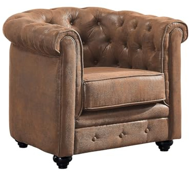 Vente-unique - Poltrona CHESTERFIELD in microfibra aspetto cuoio invecchiato