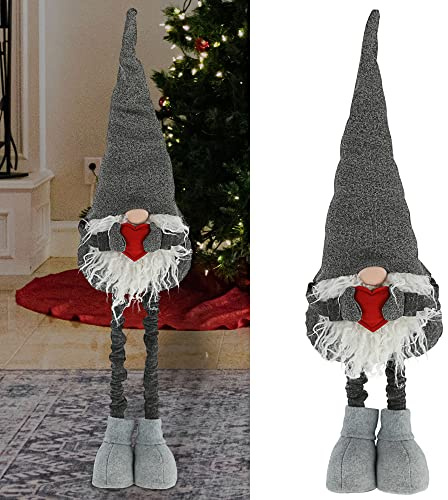 Cepewa Tomtee, tomteman UDO teleskopben | H 120 cm att ställa på grå metallpolyester | jultomte dvärg, juldekoration (1 x tomte UDO grå 120 cm)