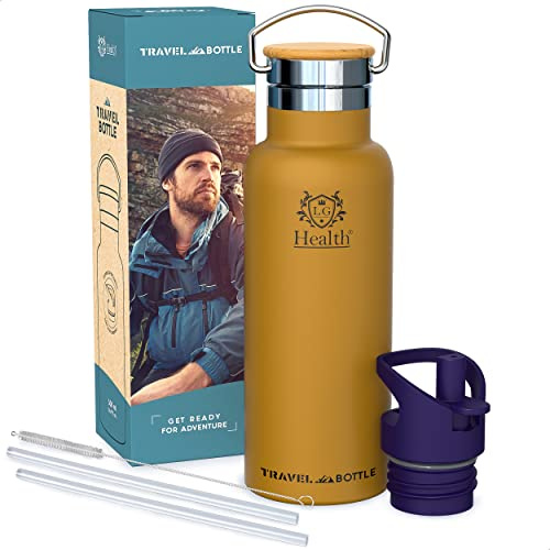Borraccia Termica Acciaio Inox 500ml 24h Freddo 12h Caldo Doppia Parete Senza BPA, Antigoccia Funda Neoprene + 2 Tappi Cantimplora Sport, Viaggio, Ufficio, Outdoor