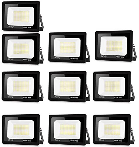 Blivrig Foco exterior LED 10000LM IP66 impermeable para exteriores (6000 K), color blanco frío