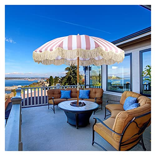 JJ Home Parasol de terrasse extérieur, Parasol de Jardin de 200cm avec Franges, Parapluie de Plage Portable Protection UV50+ avec Sac de Transport pour Piscine de terrasse Pique-Nique