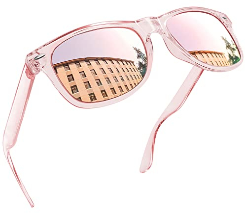 Joopin Klassische Rechteckige Sonnenbrille Damen Rosa Polarisiert UV400 Unisex Spiegel Vintage Sonnenbrille Herren für Fahren und Tourismus (Verspiegelt Rosa)