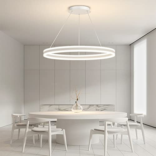 Bellastein Moderne LED Hängeleuchte, Esstisch Pendelleuchte Höhenverstellbar, Dimmbare Mit Fernbedienung 3000K-6000K, Acryl Hängelampe Wohnzimmer Esszimmer (‎Weiß, 60cm)