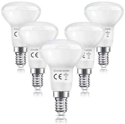 Caldarax Ampoule LED R50 E14 5W, Ampoule Spot Réflecteur LED E14 Équivalent 40W Incandescence, Blanc Froid 6000K 475LM, Angle de faisceau 120°, Non Dimmable, Lot de 5