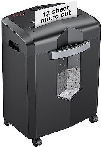 Bonsaii 12-Sheet Micro Cut Shredders for Home Office, 60 Minute P-4 Security Level Paper Shredder for CD, Credit Card, Mails, Staple, Clip, with Jam-Proof System & 4.2 Gal Pullout Bin C266-B