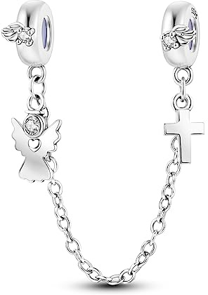 Hapour 925 Sterling Silber Charm Sicherheitskette für Armband mit Clip | Sicherheitskette für Anhänger Blauer Seestern Muschel Libelle Engel Kreuz Herz Charm Safety Chain Stopper Kette für Armbänder