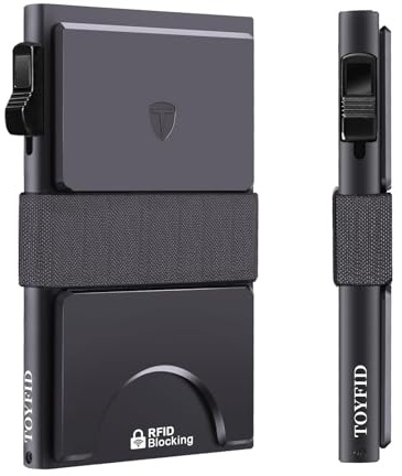TOYFID Smal plånbok för män, metall, korthållare, minimalistisk pop-up, herrplånbok, RFID-blockerande, visitkort, med bakplatta och kontantband för snabb kortåtkomst