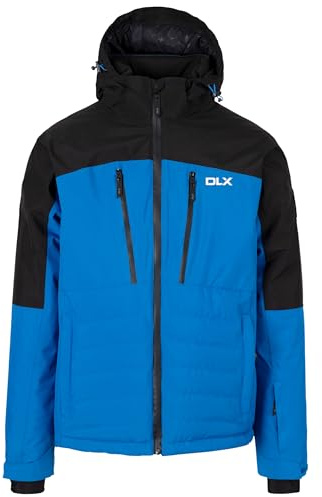 DLX Men's Ski Jacket Nixon - Quilted Panels, Down Touch Filling, Adjustable Hood, Waterproof, Critical Taped Seams, Multiple Pockets, Detachable Snowskirt, Adjustable Cuffs