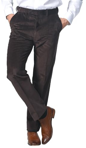 Jolliman Mens Cotton Corduroy Trousers Elasticated Waist Casual Formal Office Work Warm & Cosy 42W / 31L Brown