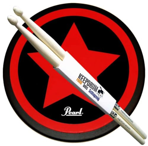 Pearl PDR-08SP Red Star Practice Drum Pad Übungspad 8 + Keepdrum Drumsticks 1 Paar