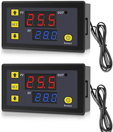 GERUI 2 Stück W3230 20A DC 12V Digital Temperaturregler，Digitaler Thermostat Temperaturschalter-50-120℃ mit NTC 10K-Sensorsonde.