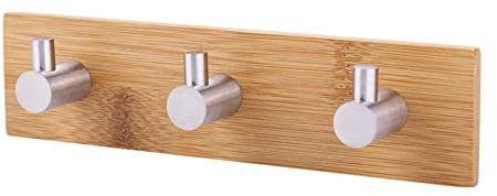 No-Punch Wandhaken, natürlicher Bambus-Edelstahl, robuster Kleiderbügel, Tasche, Schlüssel, Handtuchhalter zum Aufhängen von Handtüchern, Mänteln, Hüten, Handtaschen, Regen, Kleidung (drei Haken)