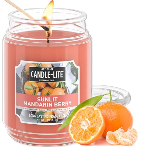 Candle-lite Scented Candles, Sunlit Mandarin Berry, 18 oz Jar, Proudly Poured in The USA, Aromatherapy Candle, Single-Wick with 110 Hours of Burn Time, Perfect for Creating a Refreshing Ambiance