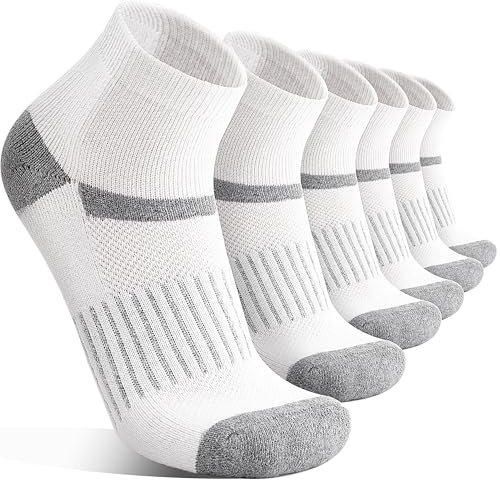 MOSEY KOSY 6 Pairs Merino Wool Socks Women Men Unisex Quarter Running Walking Hiking Work Thermal Winter Warm Compression Support Breathable Thick Cushion Socks(White Series,7-11)