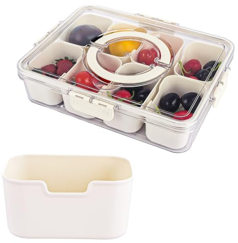 ASelected Divided Serving Tray With Lid&Handle,8Components Portable Food Storage Boxs& Snack Trays,Storage Container Snack For Veggie,Dessert,Candy,Fruit,Nut,Party,Entertaining,Picnic,Camping,Travel