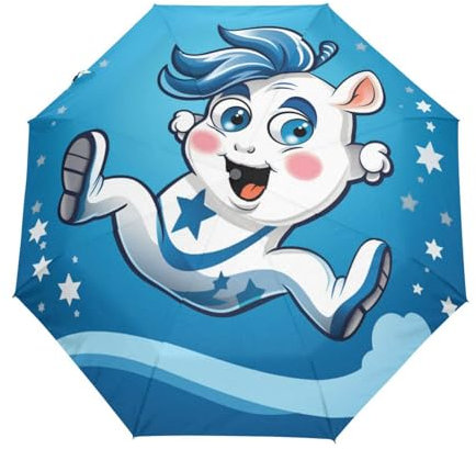 KAAVIYO Cartoon-Einhorn-Kunststern Regenschirm Taschenschirm Auf-Zu Automatik Schirme Leicht UV-Schutz für Reise Jungen Mädchen Strand