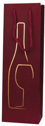 Flaschentragetaschen bordeaux Weinflasche gold, Kraftpapier matt, 12 + 9 x 37 cm, 10 Stück