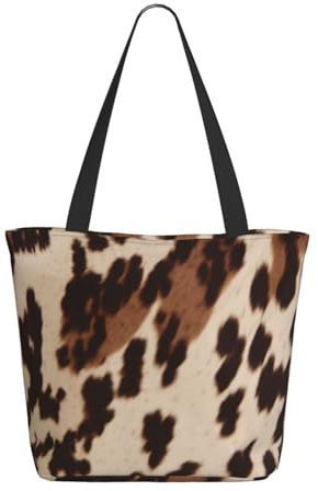 Gfhwpxcnb Damen-Tragetasche, Umhängetasche, Handtasche, Reise-Aufbewahrungstasche, Einkaufstasche, Bento-Tasche mit Kuhfell-Aufdruck, Schwarz , Einheitsgröße