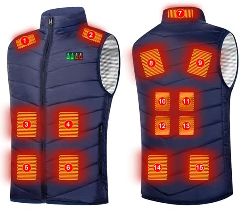 KUIH Heated Gilet for Men Electric Vest USB Jacket Gillette Body Warmer Outerwear 3 Temperature Levels Thermal Vest Heated Coat Heated Waistcoat for Outdoor Sports Motorcycling Cycling Walking Skiing