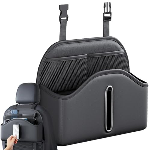 Auto Taschentücher Organizer – Rücksitz-Organizer, Handyhalter | Tragbarer Auto-Rücksitz-Organizer aus Leder, große Box