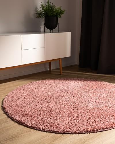 benuta Basic Hochflorteppich Teppich Wohnzimmer Sohari - Rosa 160 cm Rund - Minimalistischer Look - Weich & Waschbar - Für Schlafzimmer, Flur oder Esszimmer - Geeignet für Fußbodenheizung
