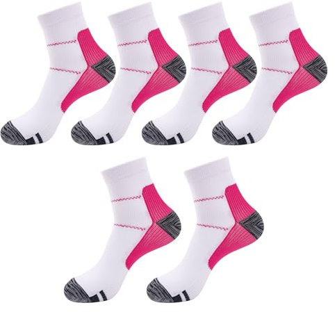 Zssxysm 3 Pares Calcetines de Compresión Mujer y Hombre, Medias Compresivas para Running, Deporte, Ciclismo, Futbol, Volar, Trotar, Viajar, Fascitis Plantar (Rosa)