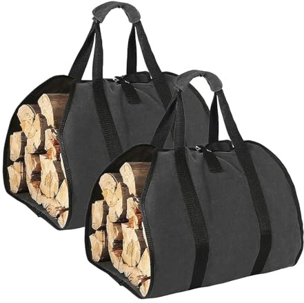 EASYLOCK 2PCS 99 * 48CM Großer Log Tragetasche Kaminholztasche Brennholztasche Feuerholz wasserdichte Faltbare Kaminholz Aufbewahrung Innen (Schwarz)