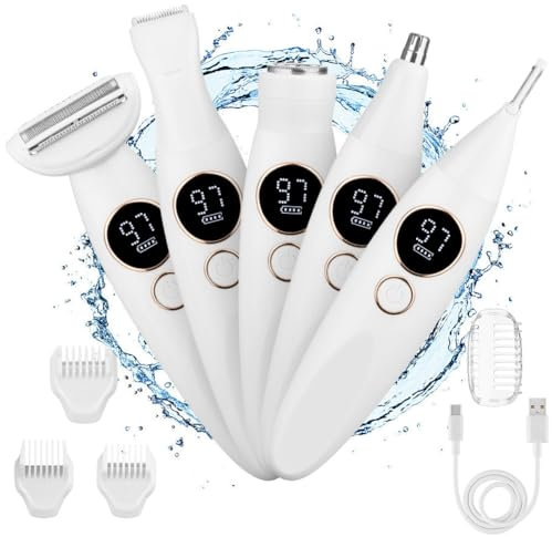 LOPHE Rasierer Damen, Privater 4-in-1-Elektrorasierer für Damen, Schmerzloser Rasierer mit Zubehörteilen, Nass- und Trockenanwendung, geeignet für Bikinizone, Achselhöhlen, Beine(Weiß)