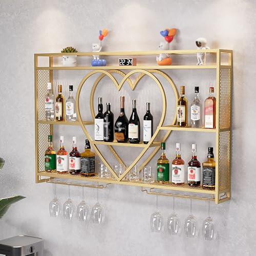 Estantes para vinos montados en la pared, estante para botellas de metal con estante para copas, estante para copas de vino negro, estantes flotantes de unidad de barra de 3 niveles, estante de