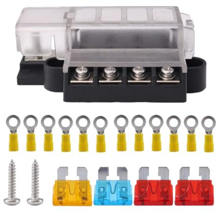 HXRAXINWN 4 -Wege -Sicherungsschachtel 32 V Blatt Sicherungsblock 1 in 4 Out Ersatzteile Sicherungshalter Wasserdicht Für Van Car Automotive
