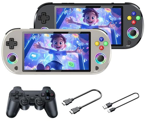M22 Pro Retro Handheld Game Console with Video Game Controller, 5 Inch Display Portable Mini Gaming Console with 3D Games, 30+ Emulators, 3000mAh, 16 Million Color RGB Joystick Lighting (Grey-128G)