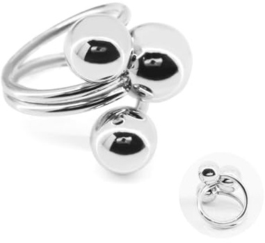 Only faith Anillo mujer Bolas Plateado Anillo ajustable abiertos para mujer, joyería de moda acero inoxidable (3 Bolas Plateado)