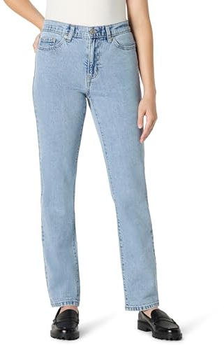 Amazon Essentials Jean Jambes Droites, Coupe Ajustée et Taille Mi-Haute, Élasticité Moyenne Femme, Bleu Givré Clair Délavé, 40