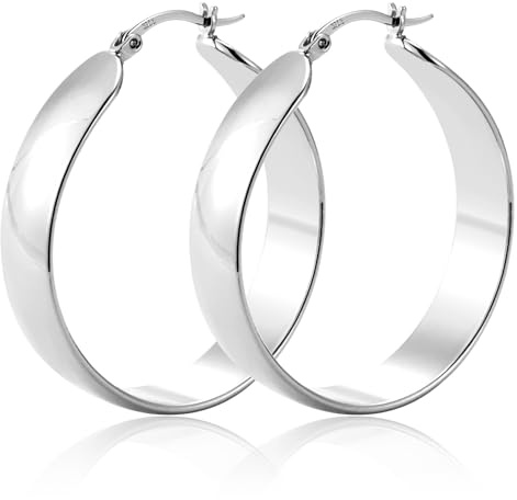 ALEXCRAFT Tjocka örhängen Silver 925 Large Hoop Örhängen Dam Chunky Large Silver Hoop Örhängen för kvinnor Flickvän Mamma Tjej 50MM