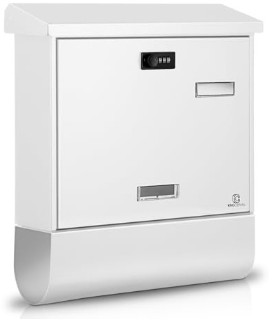 KINGCEPHAS Wall-Mounted Mailbox with Combination Lock,Newspaper Holder, Large Capacity, Waterproof Postbox with Newspaper Compartment, High Rust Resistance Letterbox,Mailboxes for Outside(White)