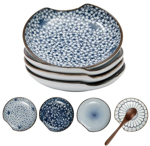 Spoon Rest for Kitchen, Ceramic Spoon Rest for Stove Top, Spoon Holder Set of 4 Kitchen Counter Coffee 4.8 Inches Heat Resistant Utensil Rest for Countertop, Tea Bag Holder Dish, Dishwasher Safe